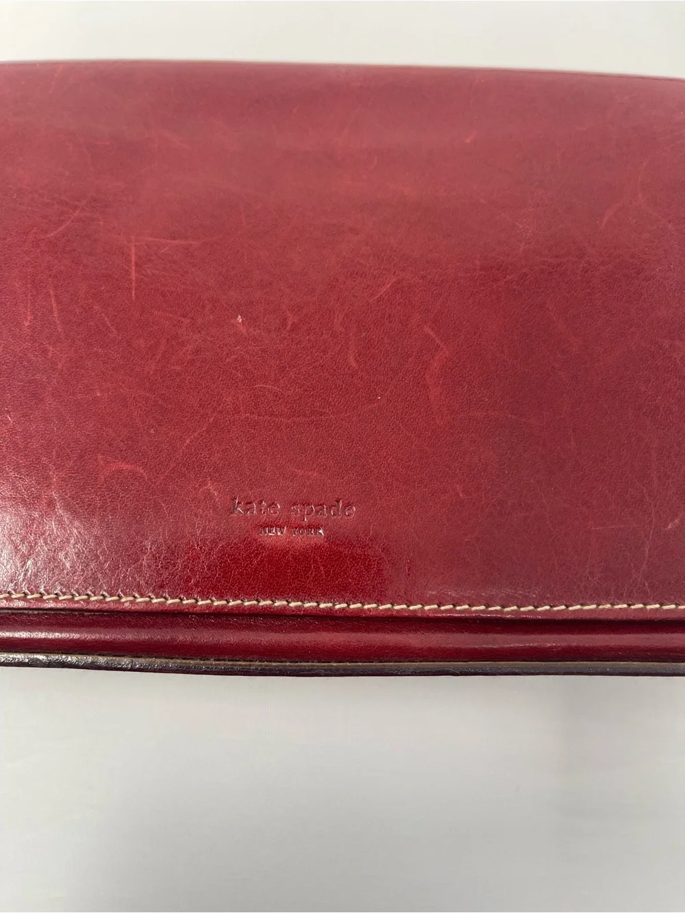 Signed Kate Spade Red Leather Shoulder Bag